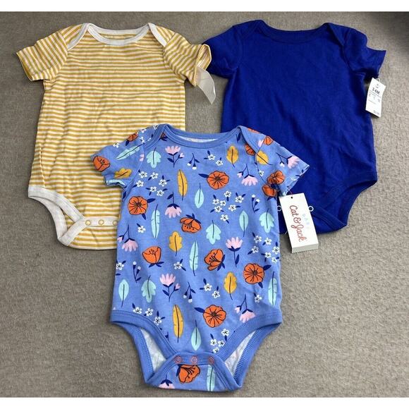 Cat & Jack Girls 3 Piece Bodysuit Set Size NB Newborn Easygoing Blue New - Picture 6 of 6